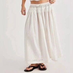 New Free People Eyelet Gesibelle Maxi Skirt In Clean Ivory S